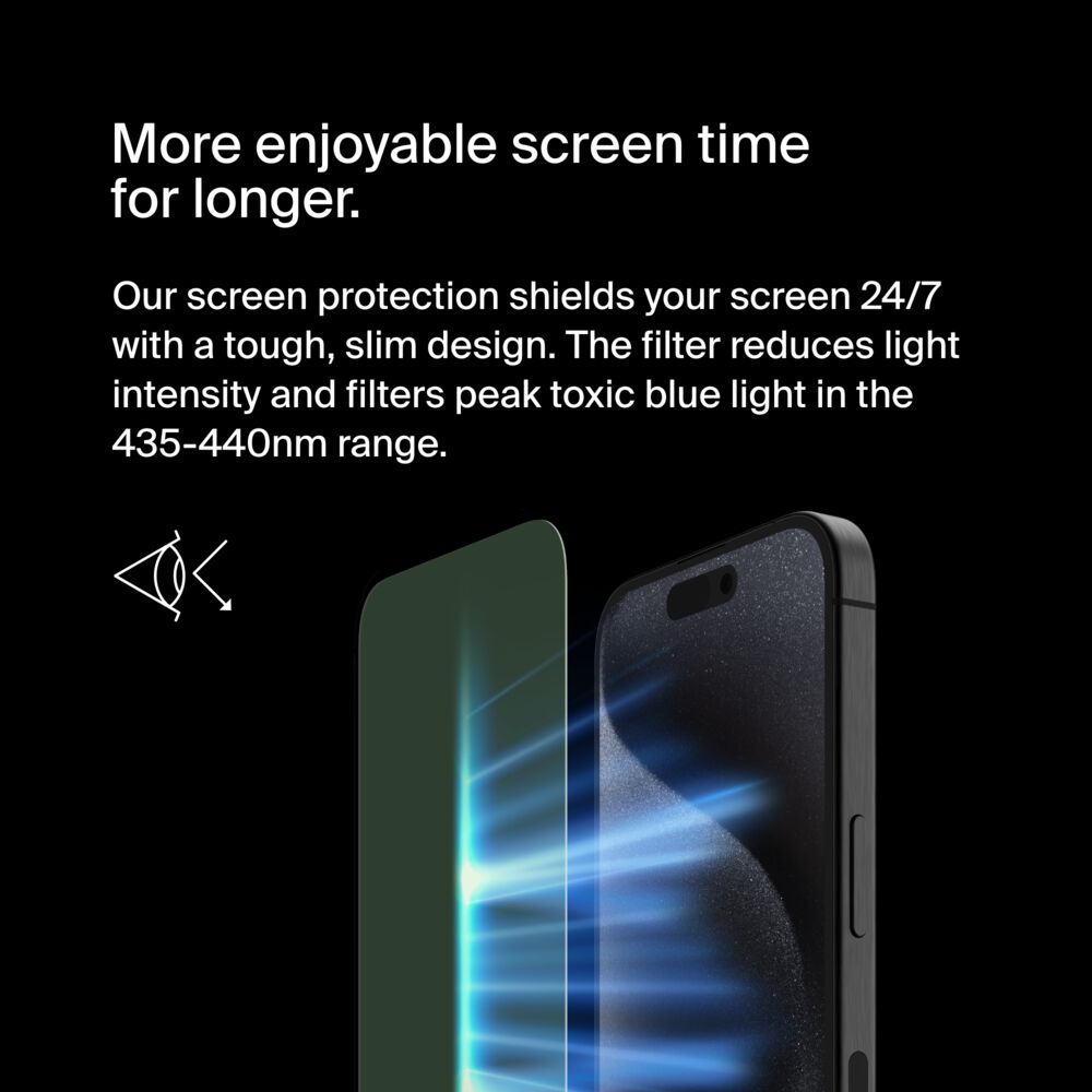 Belkin UltraGlass 2 Blue Light Filter Screen Protector for iPhone 15 Pro - Image 8