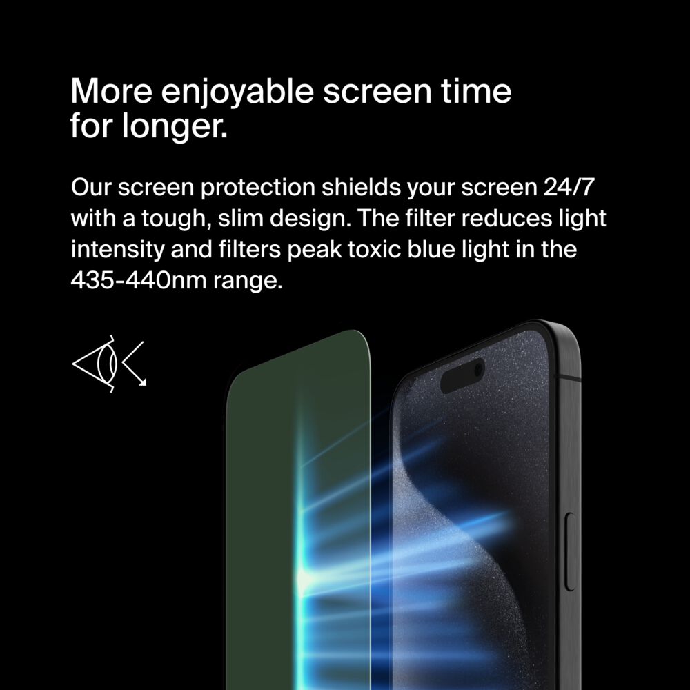 Belkin UltraGlass 2 Blue Light Filter Screen Protector for iPhone 15 Pro Max - Image 9