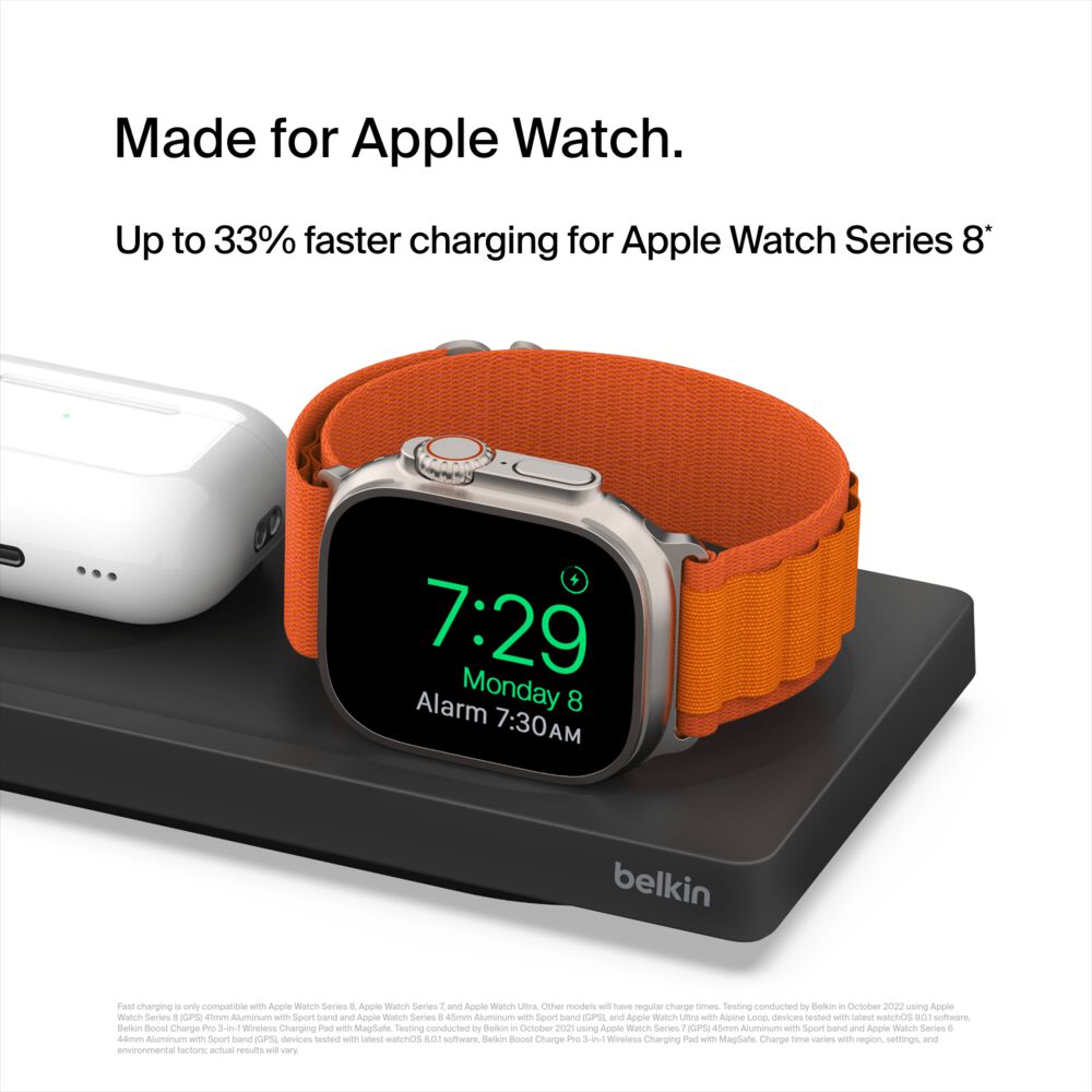 Belkin 3-in-1 Wireless Charging Pad with Official MagSafe Charging 15W (Certified Refurbished) - Black - Image 2