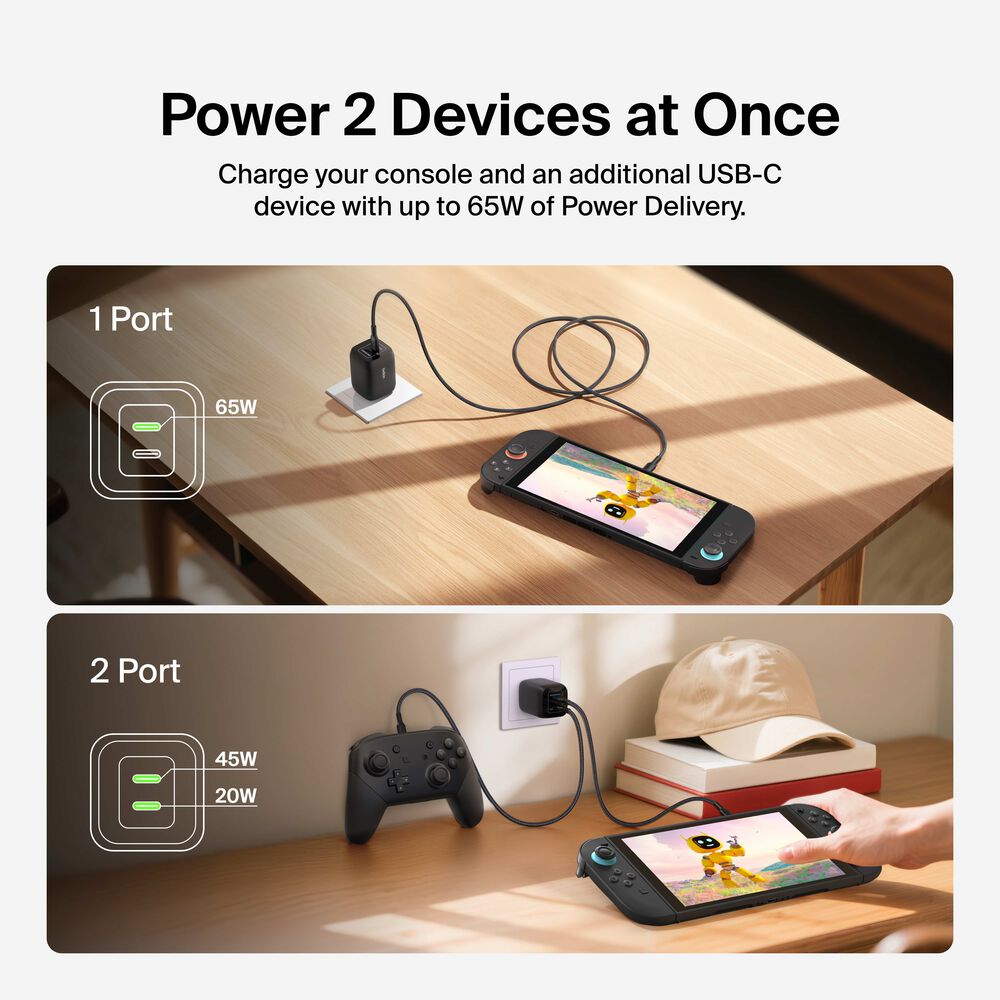 Belkin Dual USB-C Wall Charger 65W for Nintendo Switch 2 - Black