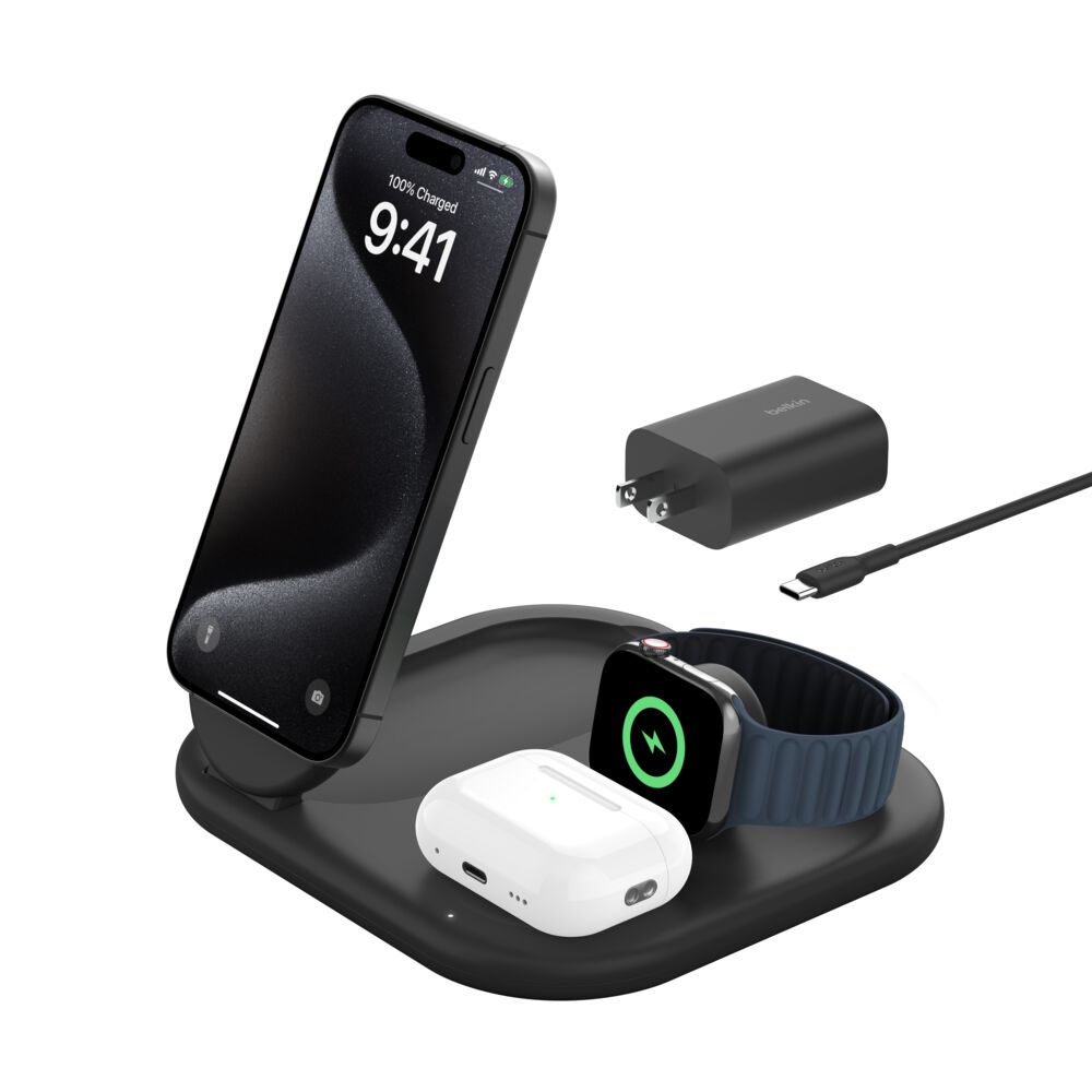 Belkin 3-in-1 Magnetic Foldable Wireless Charger with Qi2 15W - Black, tt variant