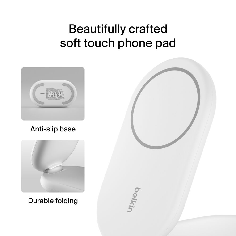 Belkin 2-in-1 Magnetic Foldable Wireless Charger with Qi2 15W - White, tt variant - Image 5