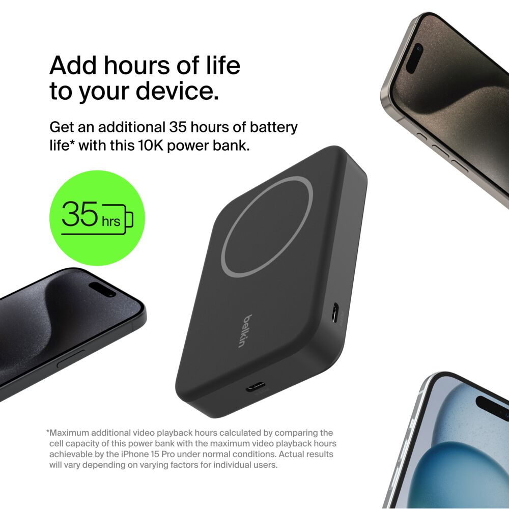 Belkin Magnetic Power Bank with Qi2 15W 10K - Black - Image 3