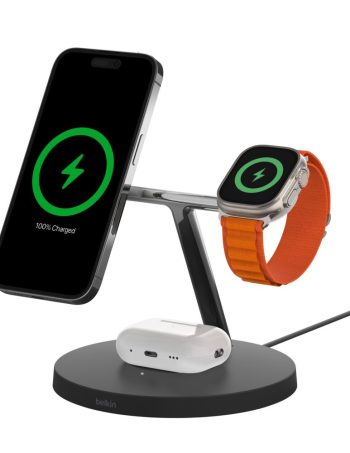 Belkin 3-in-1 Wireless Charger with Official MagSafe Charging 15W (Certified Refurbished) - Black