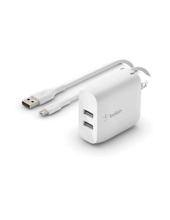 Belkin Dual USB-A Wall Charger 24W + USB-A to Micro-USB cable - White, dq