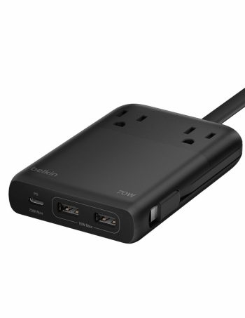 Belkin 2-Outlet Charging Station with USB Ports and USB-C Cable 70W - Black