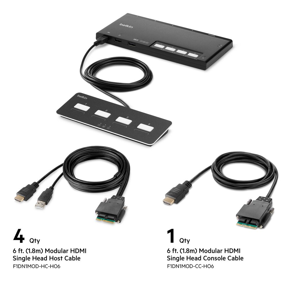 Belkin 4-Port Single Head HDMI Modular Secure KVM Switch PP4.0 W/ Remote - Black