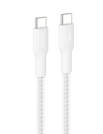 Belkin USB-C to USB-C Braided Cable 240W, 9.8ft/3m, White - 9.8 ft, 1 Pack
