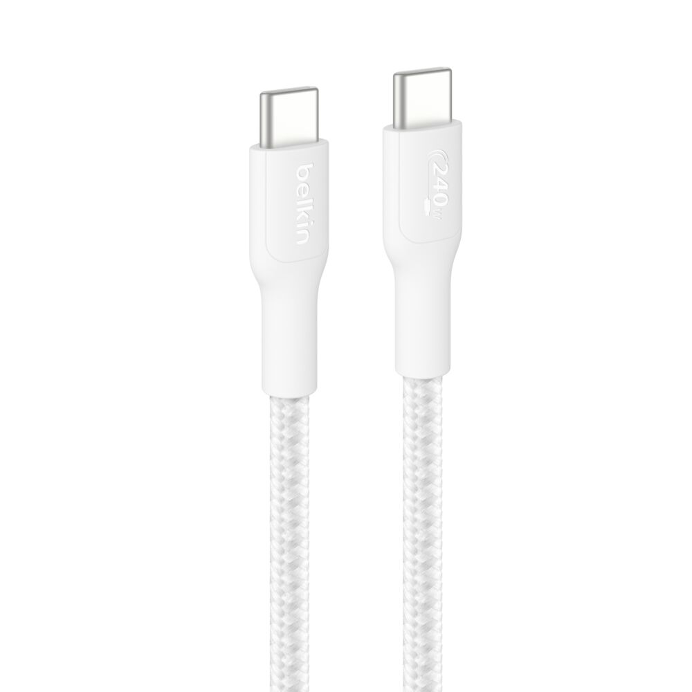 Belkin USB-C to USB-C Braided Cable 240W, 9.8ft/3m, White - 9.8 ft, 1 Pack