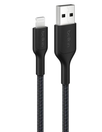 Belkin Braided USB-A Cable with Lightning Connector, 3.3ft/1m, Black - 3.3 ft, 1 Pack