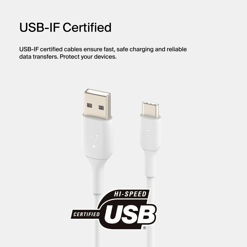 Belkin USB-C to USB-A Cable (1m / 3.3ft, White) - 3.3 ft, 1 Pack - Image 4