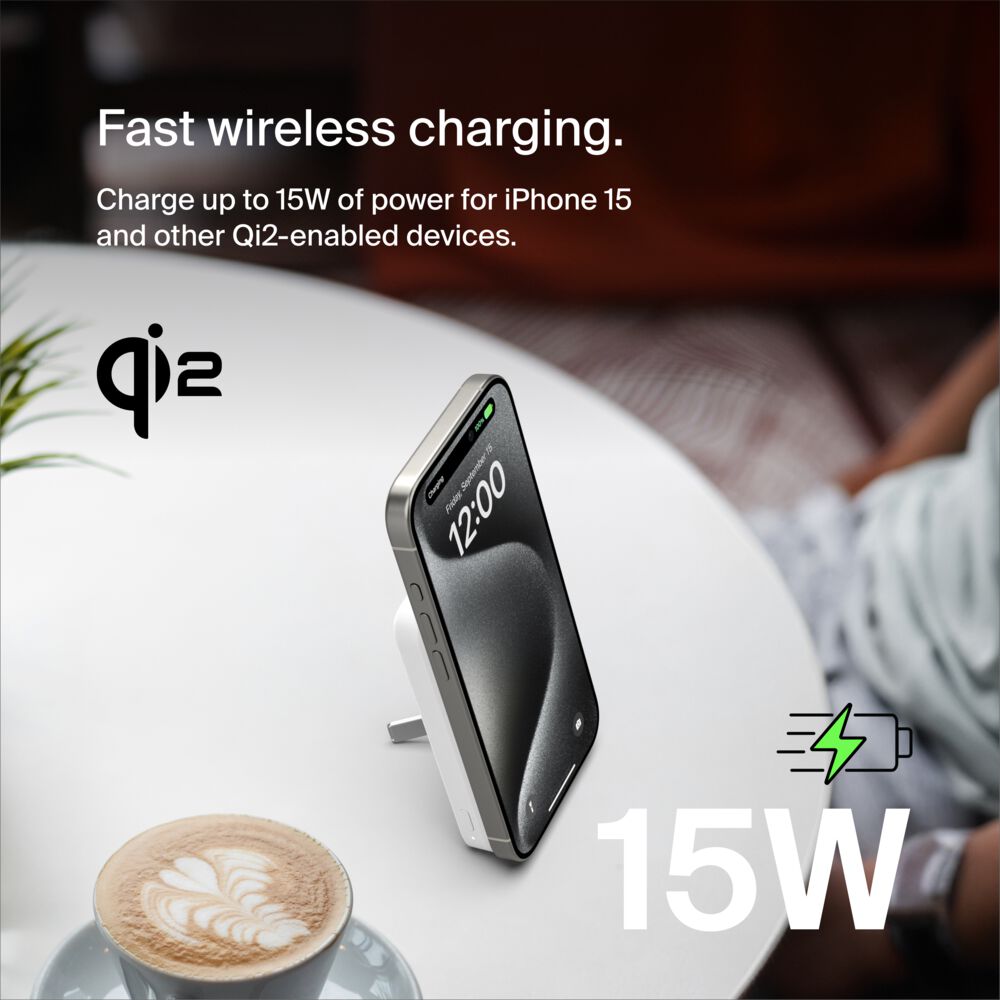 Belkin Magnetic Power Bank with Qi2 15W 5K - White - Image 2