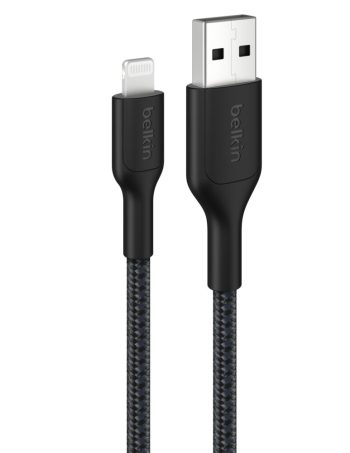 Belkin Braided USB-A Cable with Lightning Connector, 6.6ft/2m, Black - 6.6 ft, 1 Pack