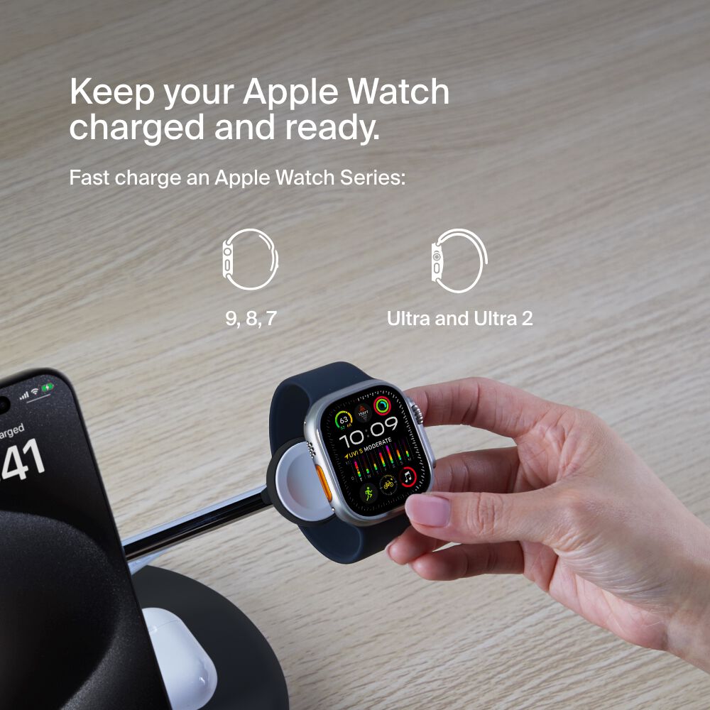 Belkin 3-in-1 Magnetic Wireless Charging Stand with Qi2 15W - Black - Image 7