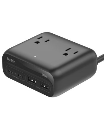 Belkin 3-Outlet Charging Station with 2 USB-A and 2 USB-C Ports 70W - Black