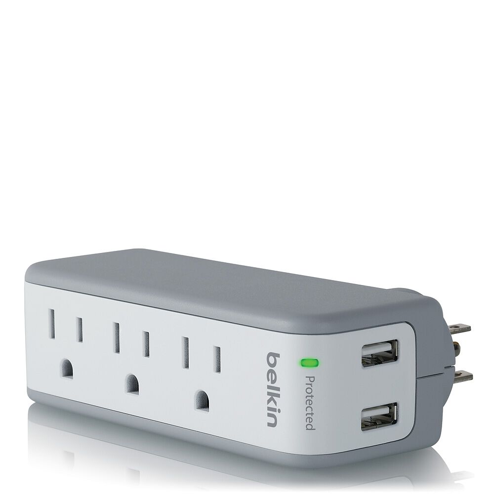 Belkin 3-Outlet Mini Travel Surge Protector with USB Ports (2.1 AMP) - White, bg - Image 2