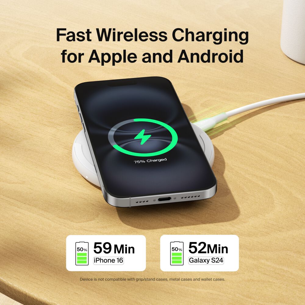 Belkin Wireless Charging Pad 15W - White, Power Supply Included, 1 Pack - Image 3