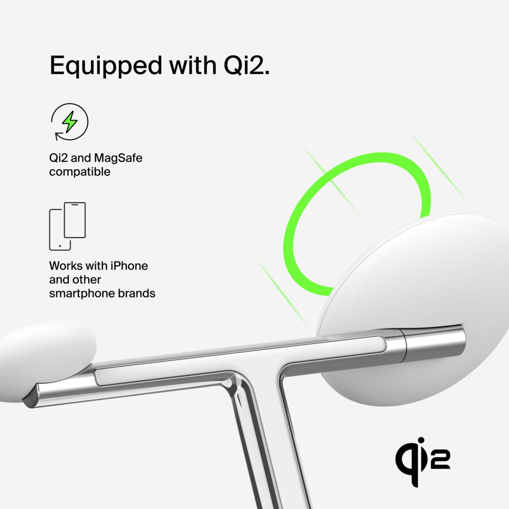 Belkin 3-in-1 Magnetic Wireless Charging Stand with Qi2 15W - White - Image 6