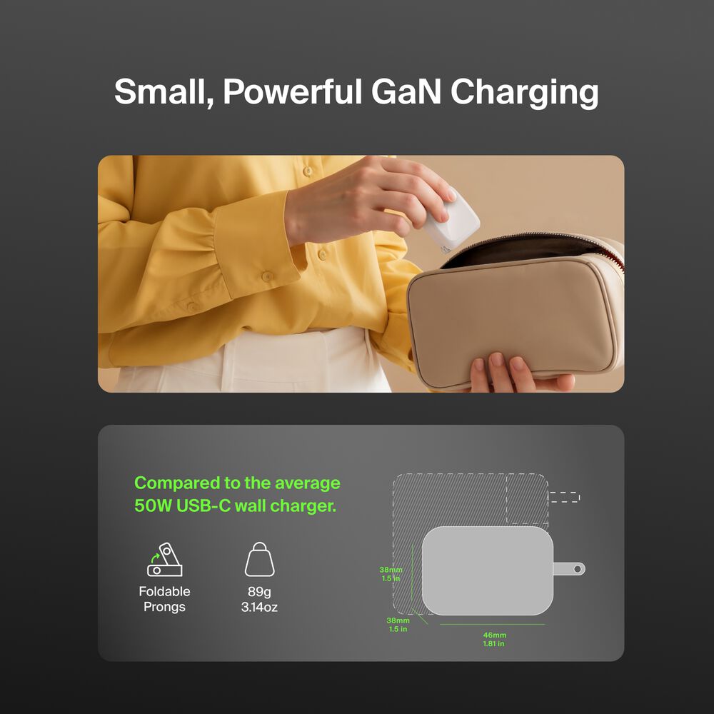 Belkin Dual USB-C GaN Wall Charger 50W + USB-C Cable - White, 50W USB-C to USB-C Cable - Image 4