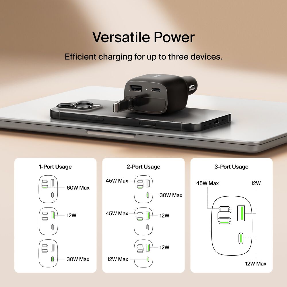 Belkin Retractable Car Charger 75W - Black - Image 3