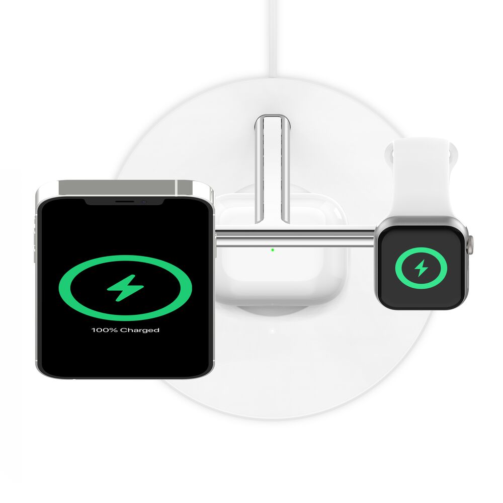 Belkin 3-in-1 Wireless Charger with MagSafe 15W (Certified Refurbished) - White - Image 8