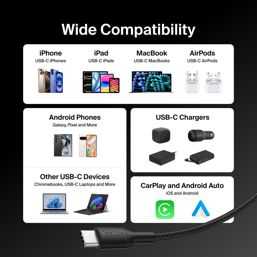 Belkin USB-C to USB-C Braided Cable 240W, 9.8ft/3m, Black - 9.8 ft, 1 Pack - Image 7
