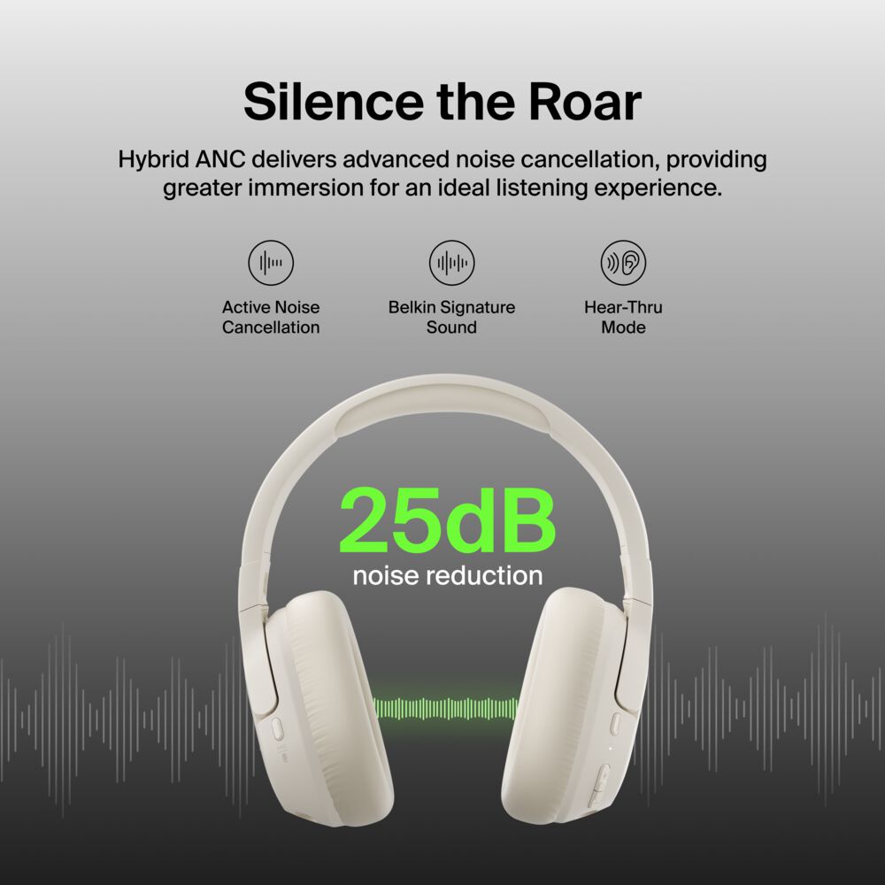 Belkin Noise Cancelling Over-Ear Headphones - Sand - Image 2