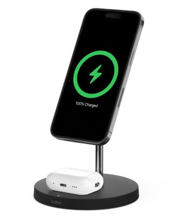 Belkin 2-in-1 Wireless Charger Stand with Official MagSafe Charging 15W (Certified Refurbished) - Black