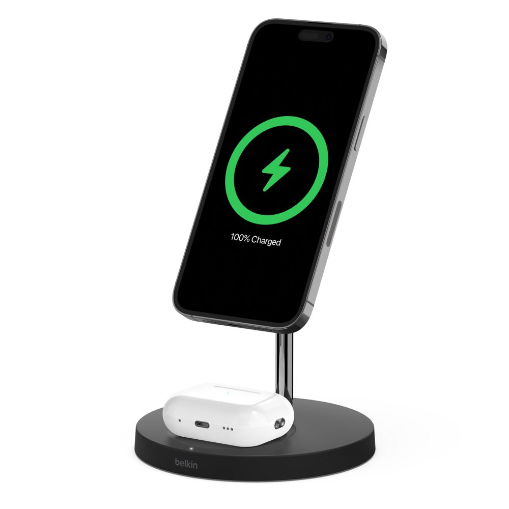 Belkin 2-in-1 Wireless Charger Stand with Official MagSafe Charging 15W (Certified Refurbished) - Black