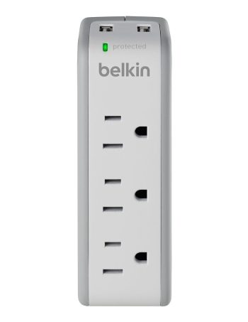 Belkin 3-Outlet Mini Travel Surge Protector with USB Ports (2.1 AMP) - White, bg