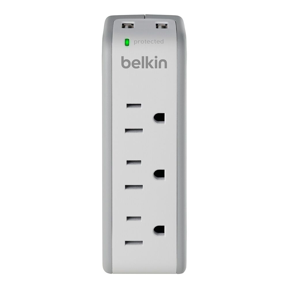 Belkin 3-Outlet Mini Travel Surge Protector with USB Ports (2.1 AMP) - White, bg