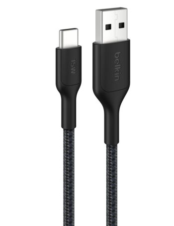Belkin Braided USB-A to USB-C Cable 15W, 3.3ft/1m, Black - 3.3 ft, 1 Pack