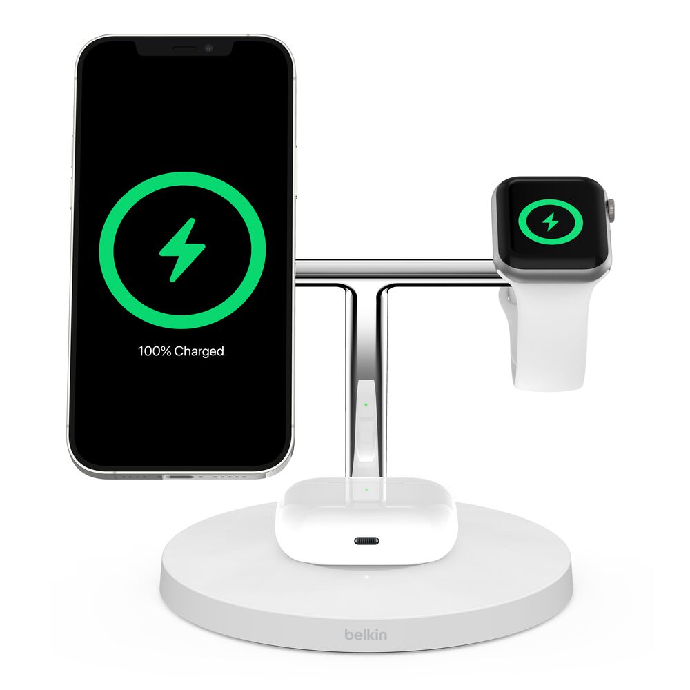 Belkin 3-in-1 Wireless Charger with MagSafe 15W (Certified Refurbished) - White - Image 6