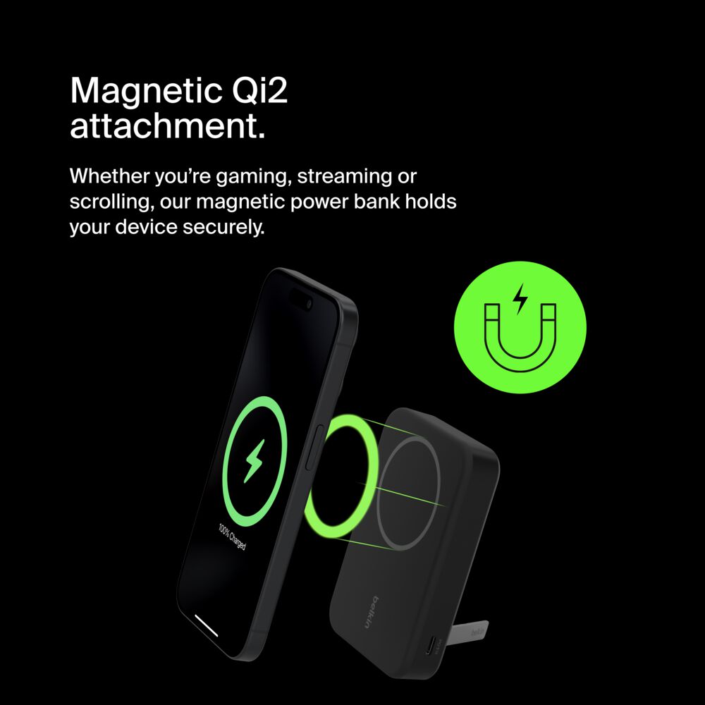 Belkin Magnetic Power Bank with Qi2 15W 10K - Black - Image 5