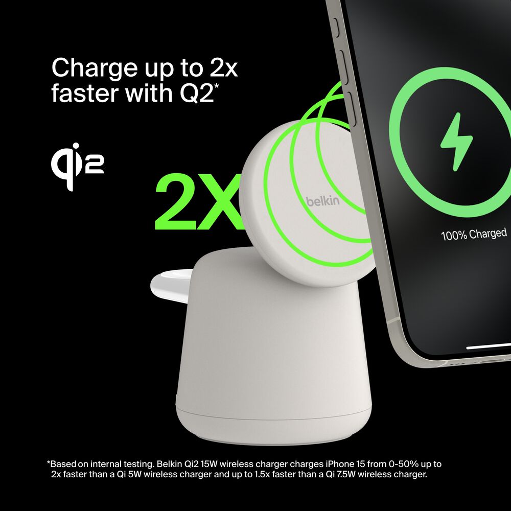 Belkin 2-in-1 Wireless Charging Dock with Qi2 15W - Image 2
