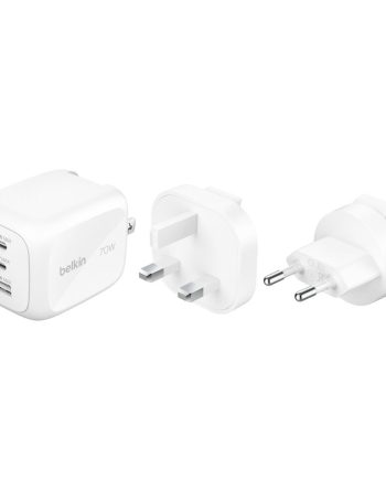 Belkin 3-Port GaN Wall Charger 70W + Travel Adapter Kit - White