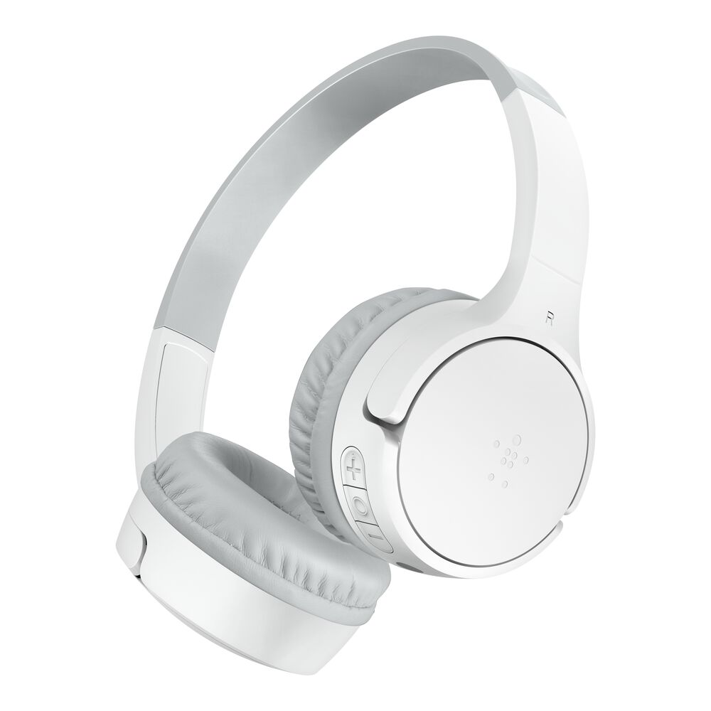 Belkin Wireless On-Ear Headphones for Kids - White, USB-C Cable