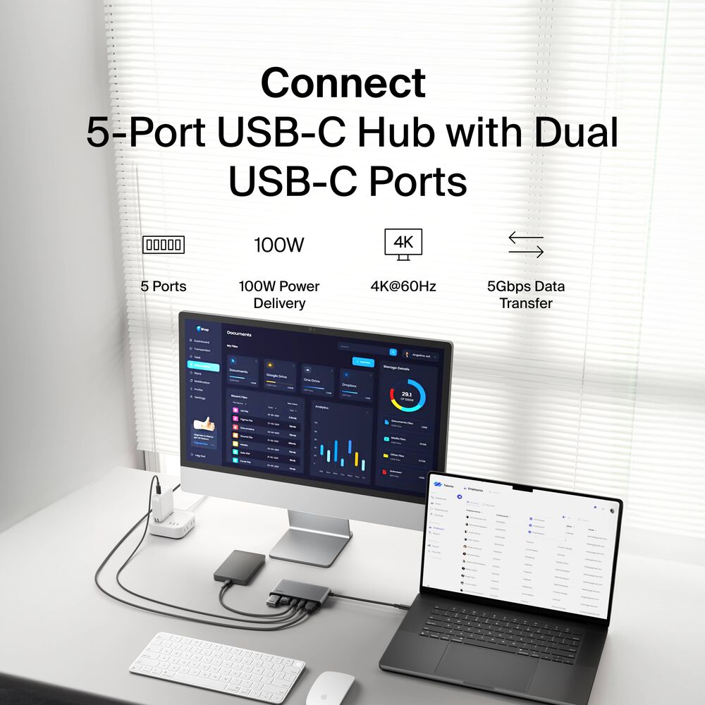 Belkin 5-Port USB-C Hub with Dual USB-C Ports - Space Gray - Image 2
