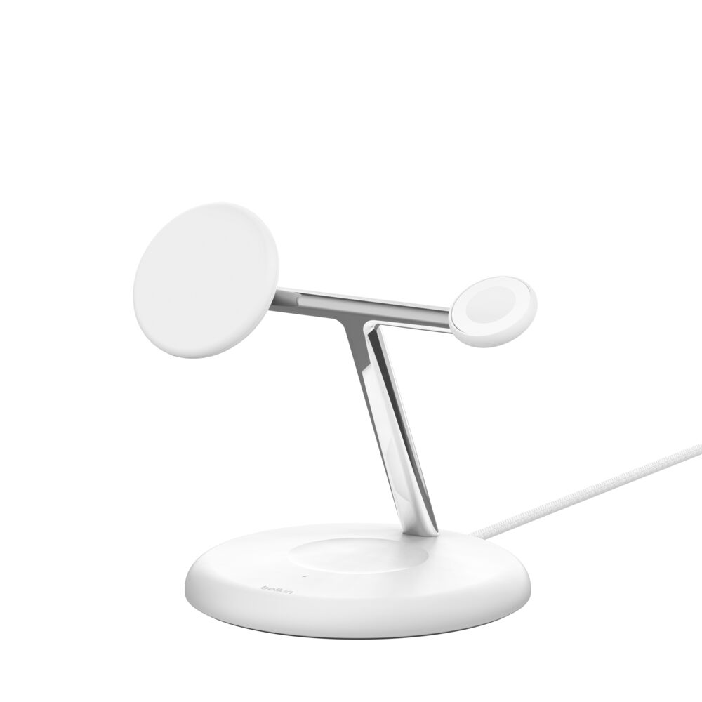 Belkin 3-in-1 Magnetic Wireless Charging Stand with Qi2 15W - White - Image 8