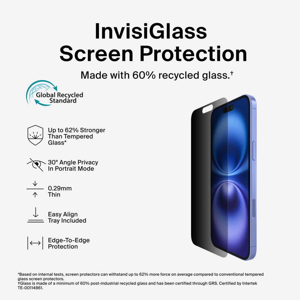 Belkin InvisiGlass Privacy Treated Screen Protector for iPhone 16 Plus/15 Plus/14 Pro Max - Image 2