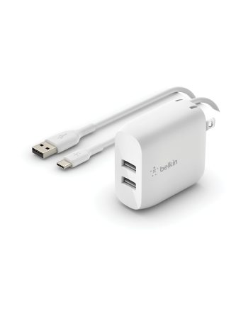 Belkin Dual USB-A Wall Charger 24W + USB-A to USB-C cable - White, dq
