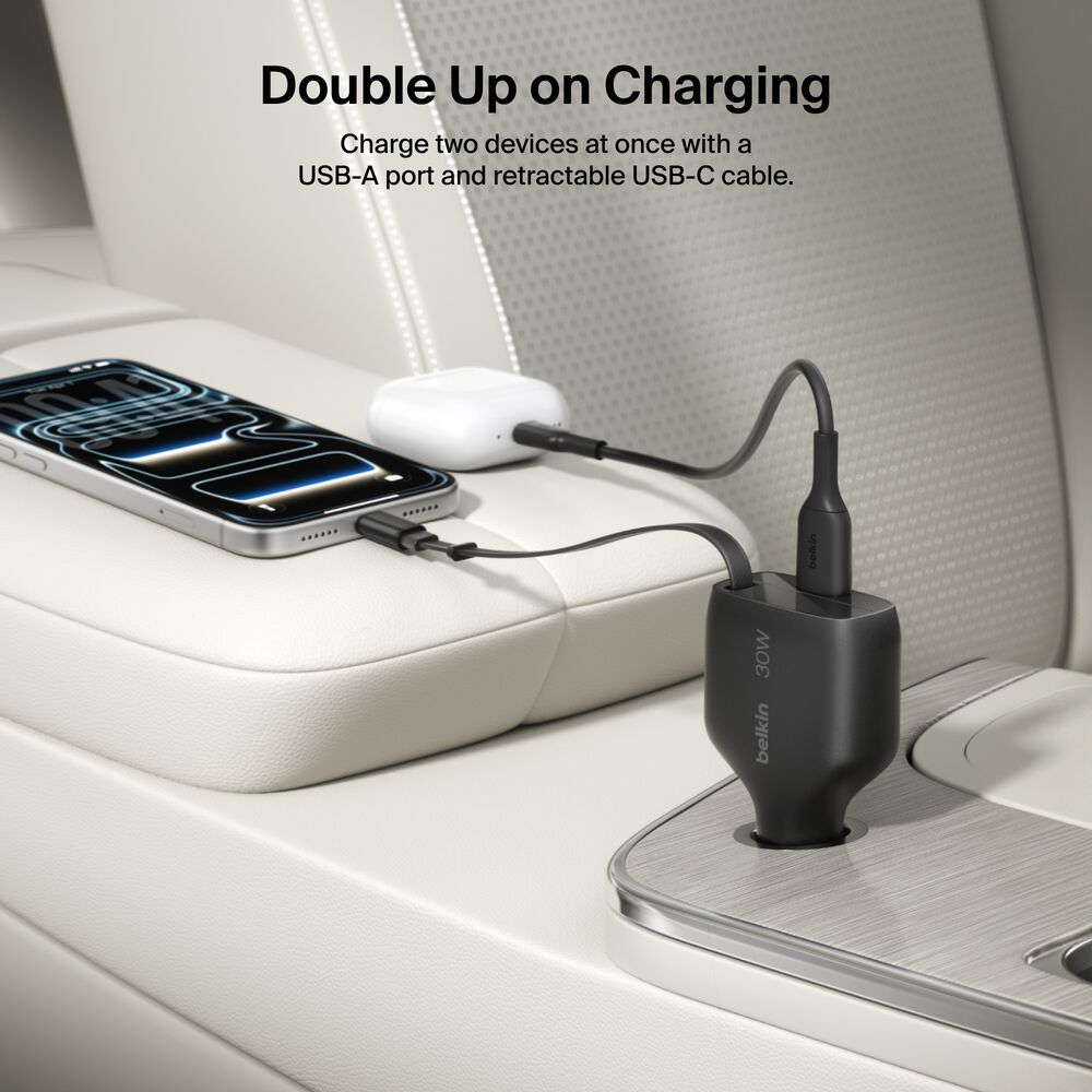 Belkin Retractable Car Charger 30W - Black - Image 3