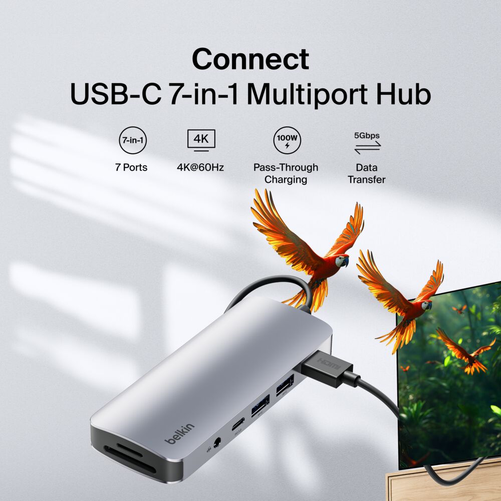 Belkin USB-C 7-in-1 Multiport Hub - Space Gray, 4K@60Hz - Image 2
