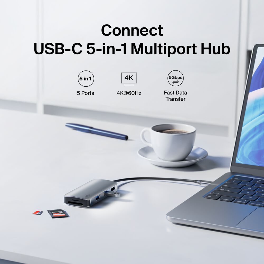 Belkin USB-C 5-in-1 Multiport Hub - 4K@60Hz, Space Gray - Image 2
