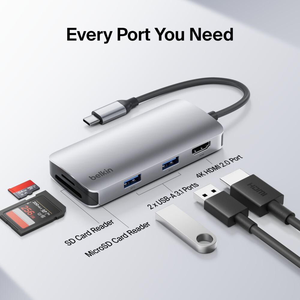 Belkin USB-C 5-in-1 Multiport Hub - 4K@60Hz, Space Gray - Image 3