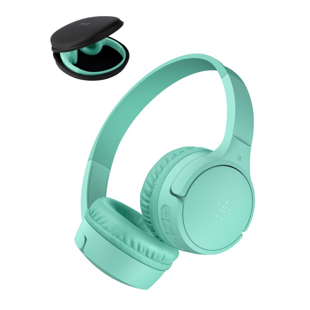 Belkin Wireless On-Ear Headphones for Kids - Mint, USB-C with Carrying Case