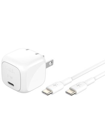 Belkin Compact USB-C Charger 30W + USB-C Cable - White, 30W USB-C to USB-C cable