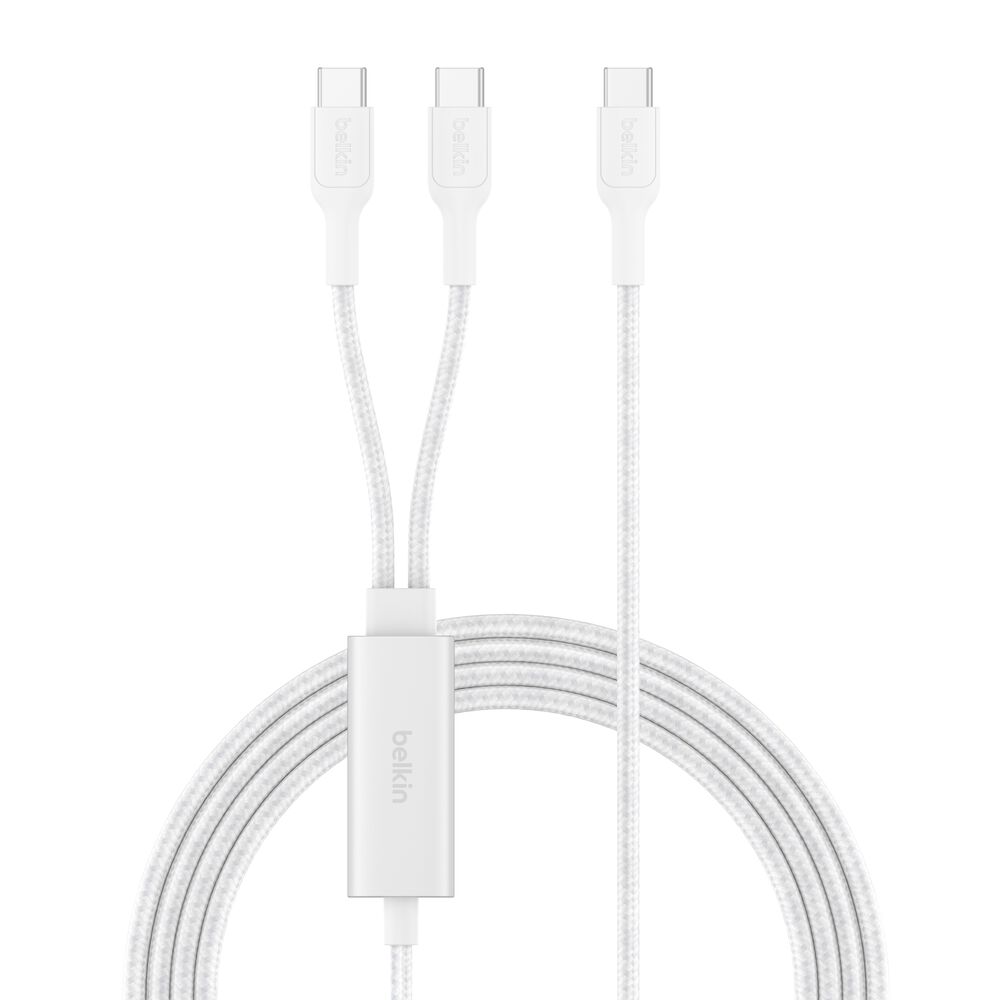 Belkin Braided USB-C to Dual USB-C Cable 140W - White, 5 ft