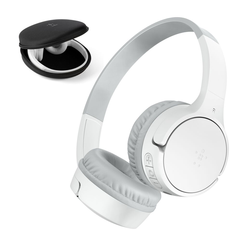Belkin Wireless On-Ear Headphones for Kids - White, USB-C with Carrying Case