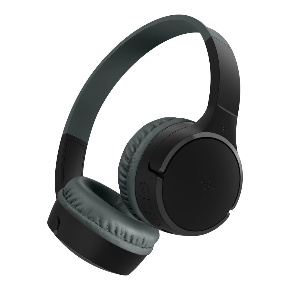 Belkin Wireless On-Ear Headphones for Kids - Black, USB-C Cable